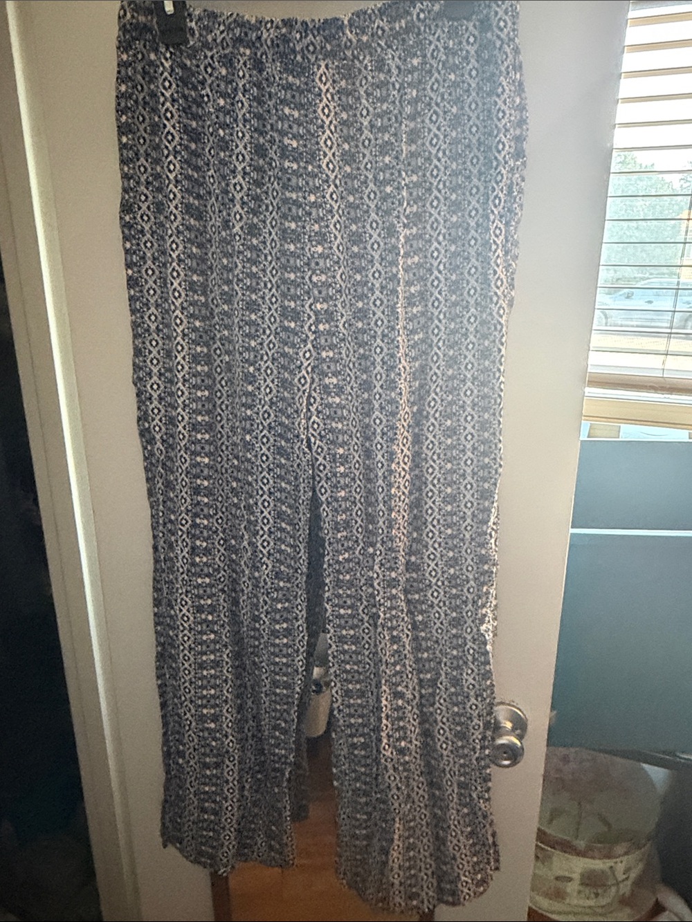 Blue Patterned Drawstring Pants - Picture 3 of 4